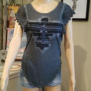 FREE PEOPLE Shirt w/ Lace Sleeves Phoenix